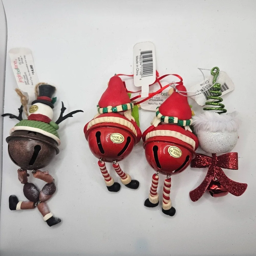 Vintage Jingle Bell Lane Christmas Ornaments‎ Lot Santa Snowman Dangling Legs